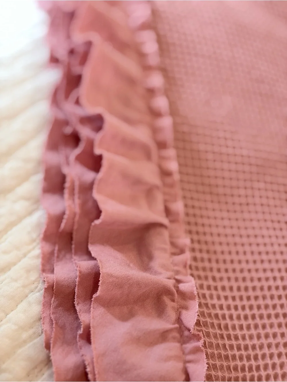 Forsythia Ridge Pink Waffle Weave Knit Throw. 50”X60”. Dusty Rose | Blanket